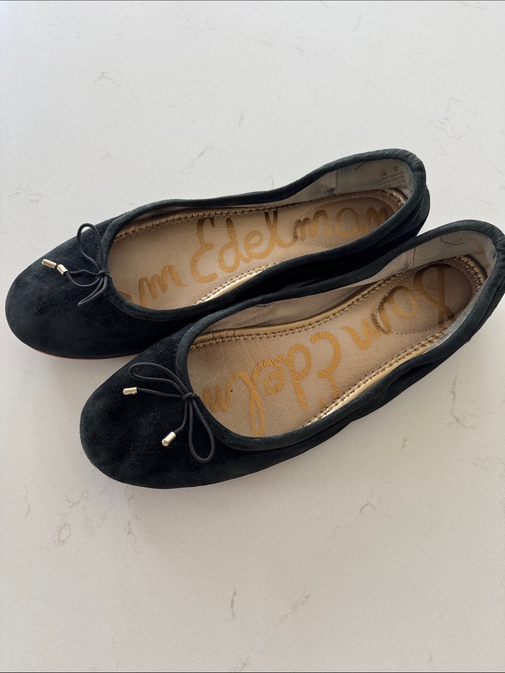 Sam Edelman Black Suede Bow Ballet Flats Size: 8